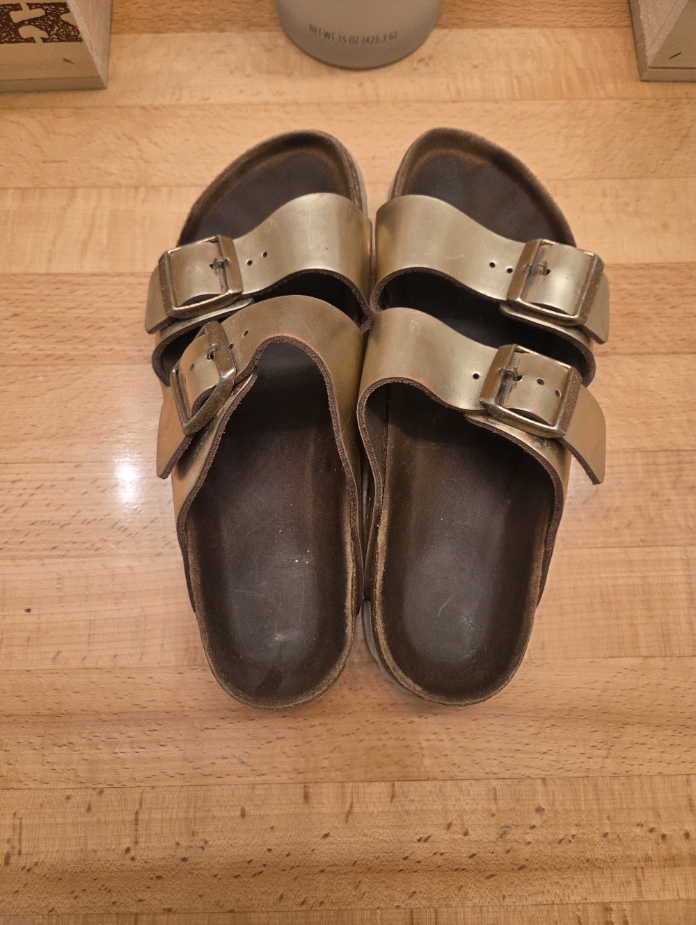 Birkenstock Arizona Sandals Metallic Gold Genuine Leather Womens Size EU 36 - Picture 7 of 10